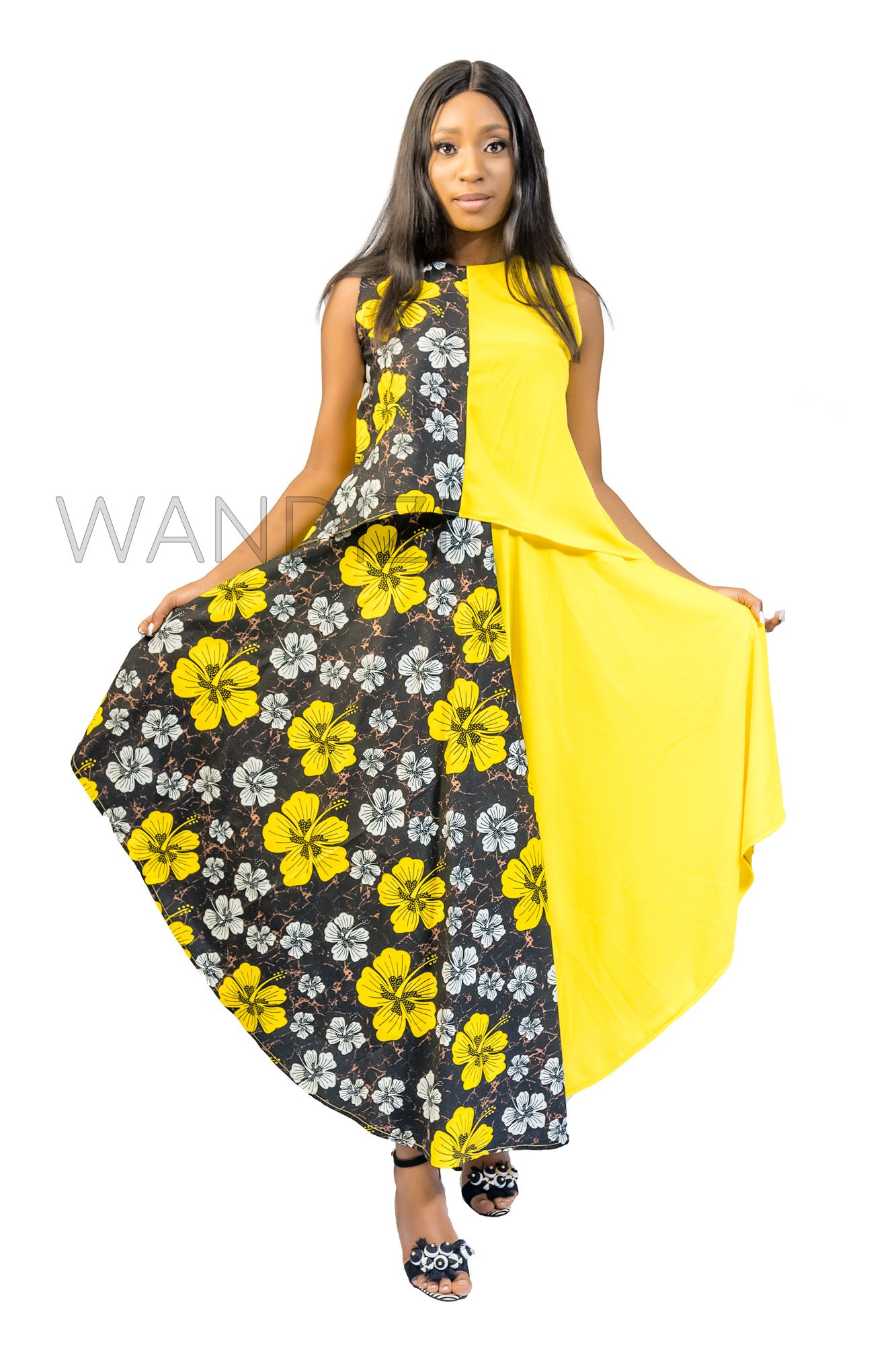 High Low Flare Top and Long Skirt, Ankara Mix Top and Long Flare Skirt
