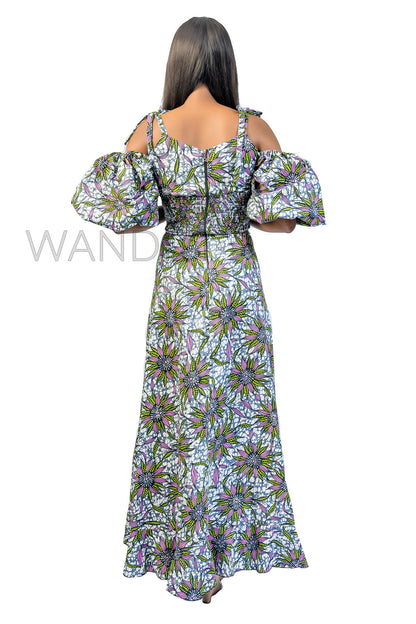 Smocked Elastic Top and Ruffle Wrap Long Skirt,  Ankara Crop Top and Wrap Skirt