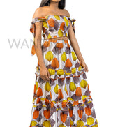 Smocked Elastic Top and Ruffle Layered Long Skirt,  Ankara Crop Top and Layered Skirt