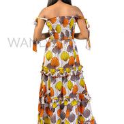 Smocked Elastic Top and Ruffle Layered Long Skirt,  Ankara Crop Top and Layered Skirt
