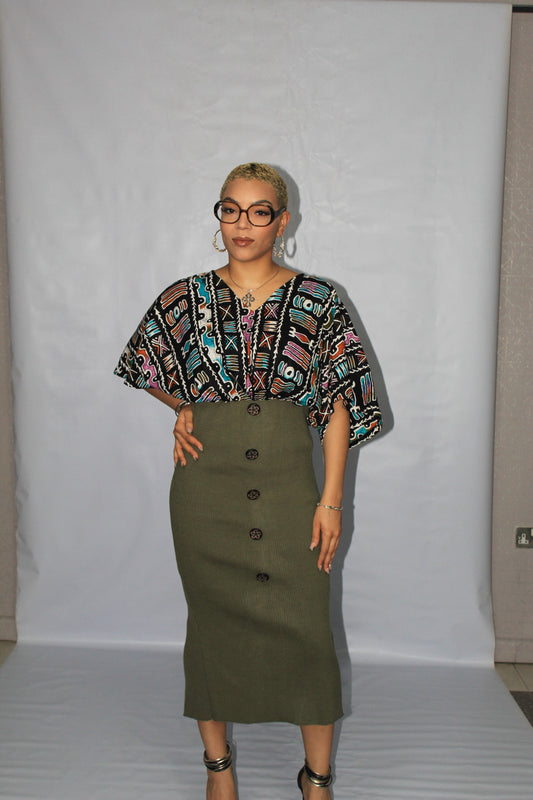 Ankara and Jersey Mix Pencil/Straight Midi Dress, Ankara Clothing, African Print Dress