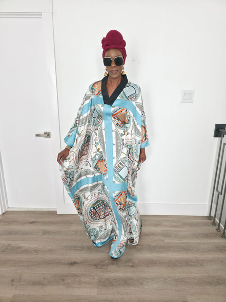 Patterned Kaftan, BouBou (Aquatic Mosaic)