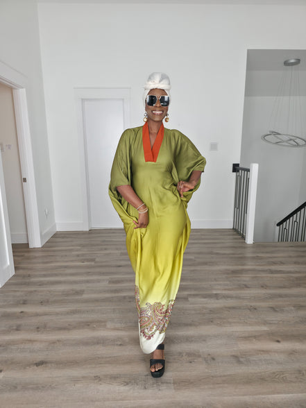 Patterned Kaftan, BouBou (Gilded Olive)