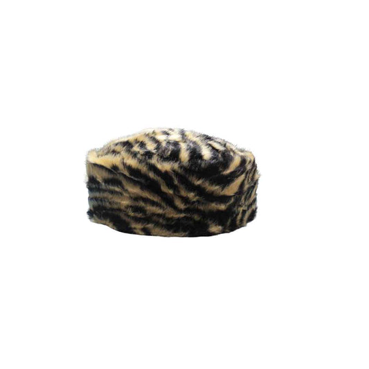 Kufi Hat featuring a leopard animal print with a furry texture and rounded silhouette