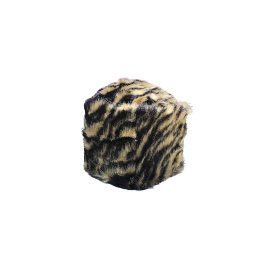 Kufi Hat featuring a leopard animal print with a furry texture and rounded silhouette