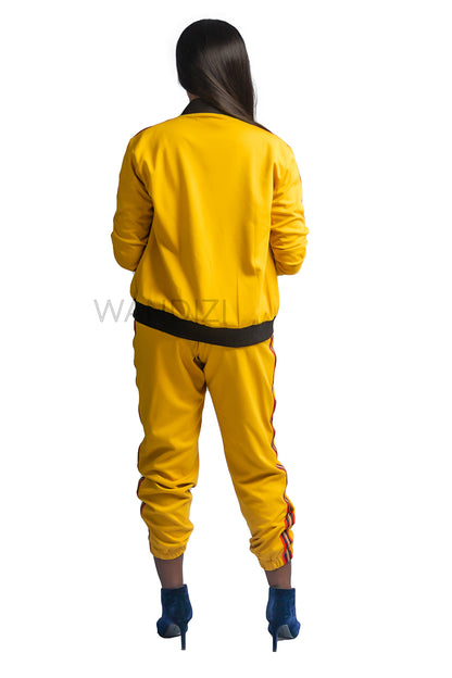 Yellow Bomber Jacket and Jogger Pants with Side Stripe Accents