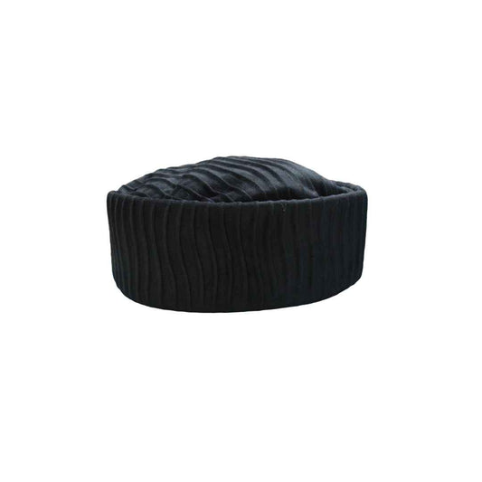 Nkosi Kufi Hat featuring a deep black color, a flat-top cylindrical crown, and a vertical wave-textured finish