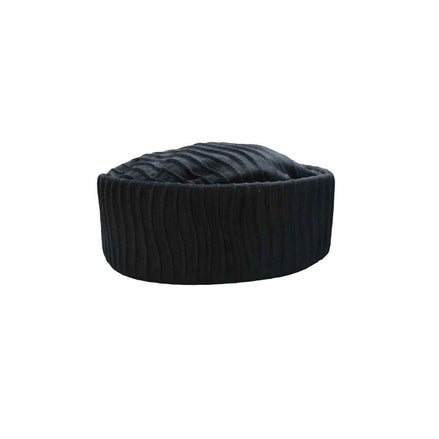 Nkosi Kufi Hat featuring a deep black color, a flat-top cylindrical crown, and a vertical wave-textured finish