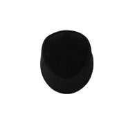 Nze Cap featuring a solid midnight black velvet finish, an oval top, and a seamless wrap-around brim.