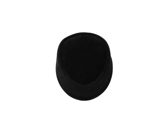 Nze Cap featuring a solid midnight black velvet finish, an oval top, and a seamless wrap-around brim.