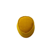 Nze Cap featuring a mustard yellow velvet body and a classic oval-shaped crown