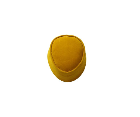 Nze Cap featuring a mustard yellow velvet body and a classic oval-shaped crown