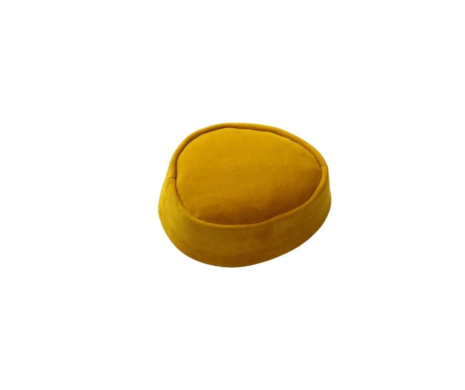 Nze Cap featuring a mustard yellow velvet body and a classic oval-shaped crown