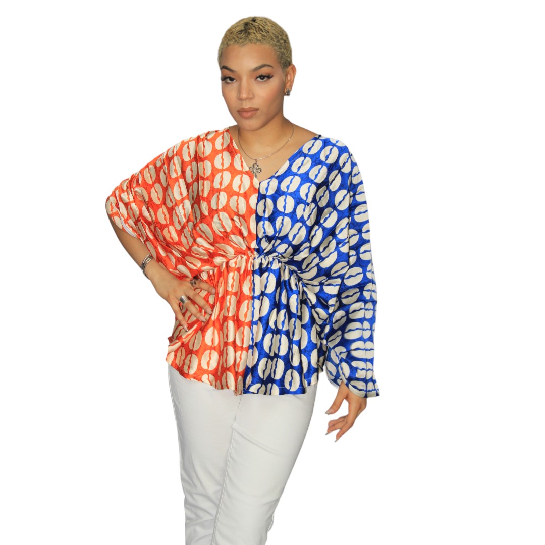 Blue and Orange Lightly Smoked Customed Made Blouse