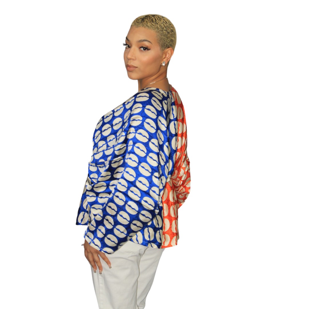 Blue and Orange Lightly Smoked Customed Made Blouse