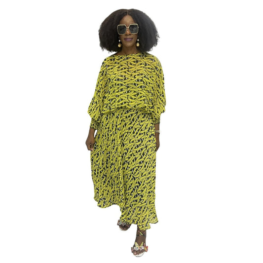 Yellow and Black Shoulder Top with Matching Pants