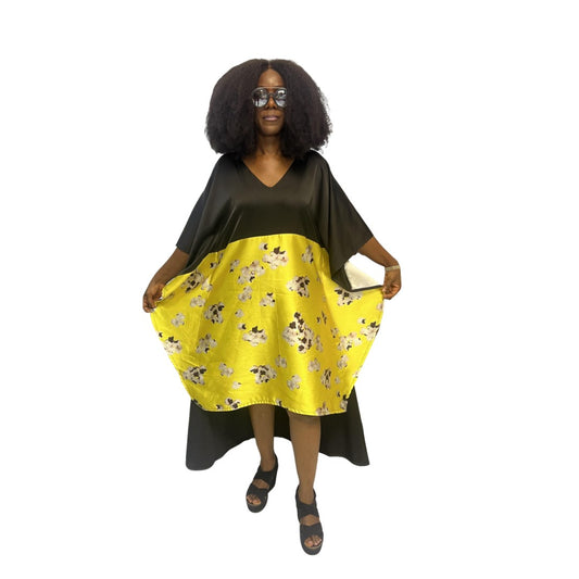 Yellow and Black Kaftan Dress
