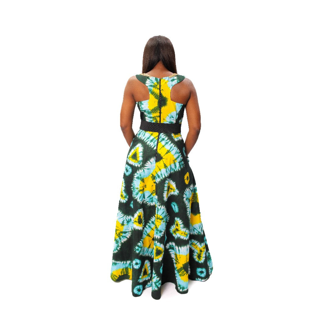 Ankara Maxi Dress with Neck Beading, African Print Long Dress, Ankara Maxi Dress