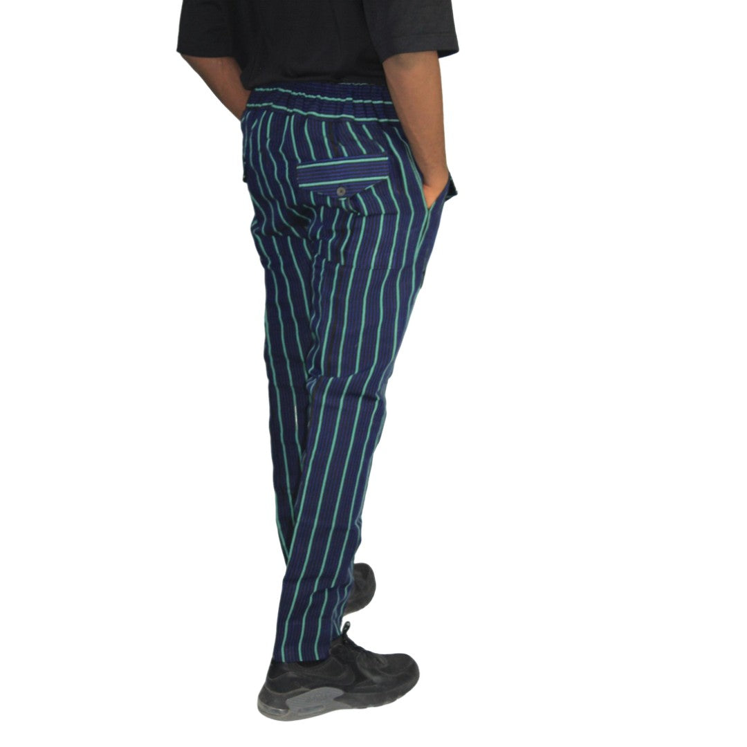 Dark Blue & Green Trendy Aso-Oke Pants with Patch Pockets, African Mens Clothing, African Mens Wear