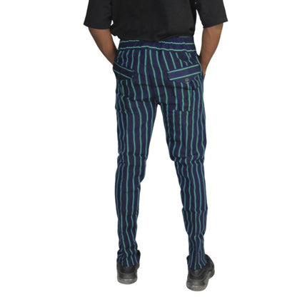 Dark Blue & Green Trendy Aso-Oke Pants with Patch Pockets, African Mens Clothing, African Mens Wear