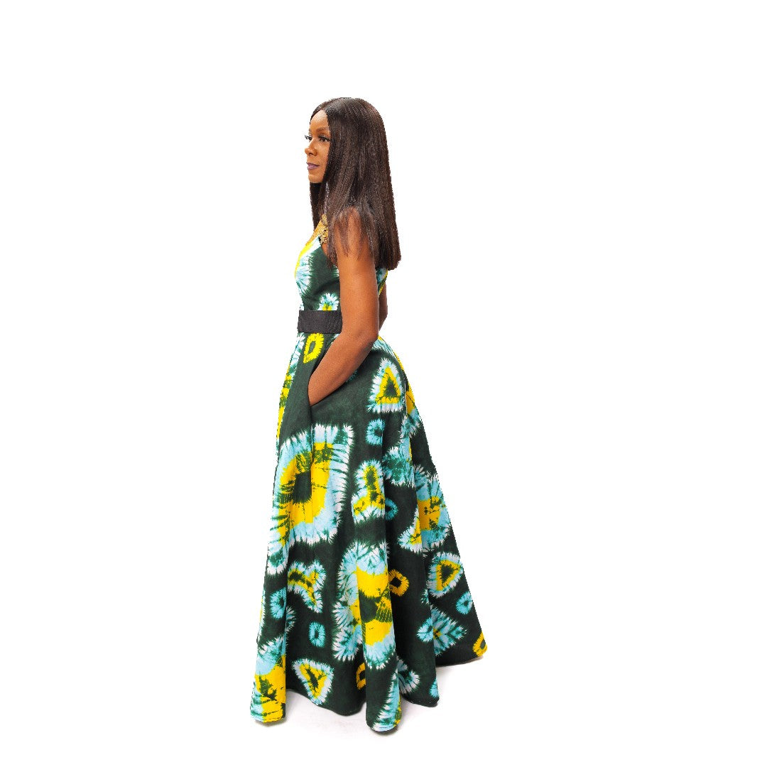 Ankara Maxi Dress with Neck Beading, African Print Long Dress, Ankara Maxi Dress