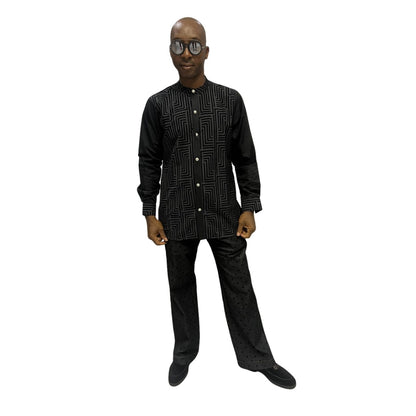 Black African Print Button Up Shirt