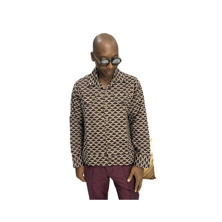 Red and Brown Jacket With Matching boot cut Pants.