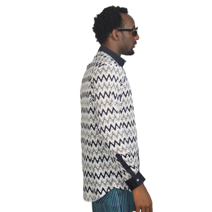 Black and White Mesh Zigzag Patterned Men's Shirt