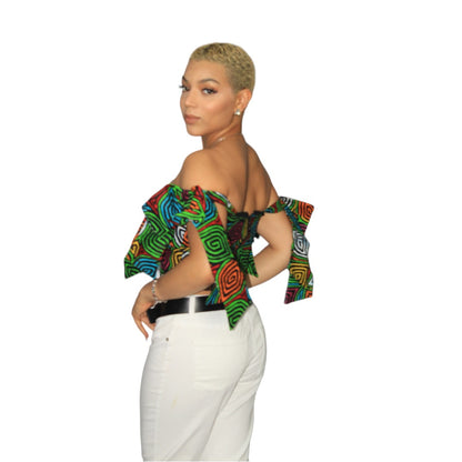 Multi-color Custom Ankara Print Off the Shoulder Peplum Top