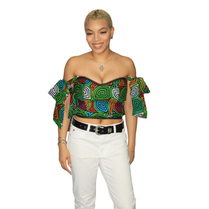 Multi-color Custom Ankara Print Off the Shoulder Peplum Top