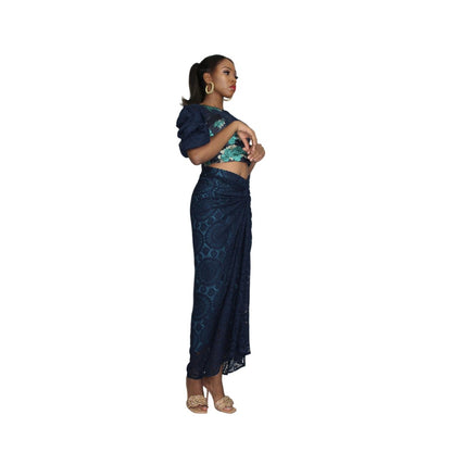 Damask Lace Crop Top and Ruched Lace Skirt, Lace Skirt, Jacquard Top