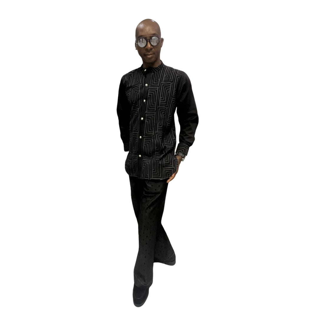 Black African Print Button Up Shirt