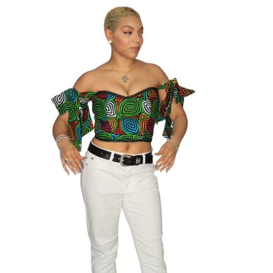 Multi-color Custom Ankara Print Off the Shoulder Peplum Top