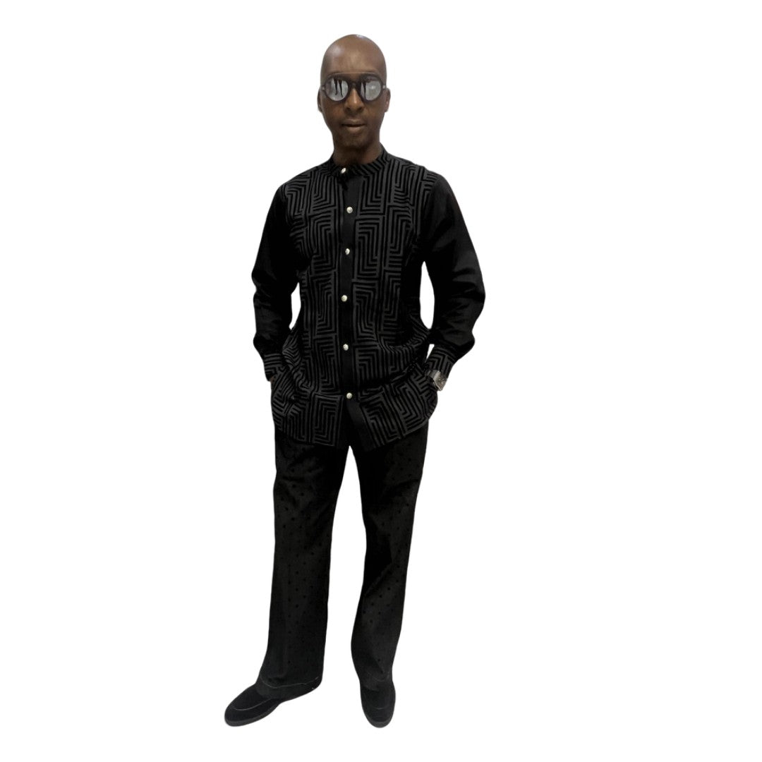 Black African Print Button Up Shirt