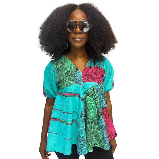 Green and Pink Peplum Top, Ankara Peplum Top, African Print Peplum Top, African Womens Clothing