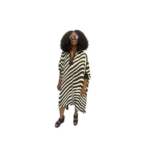 Black and White Striped Flared Maxi Dress