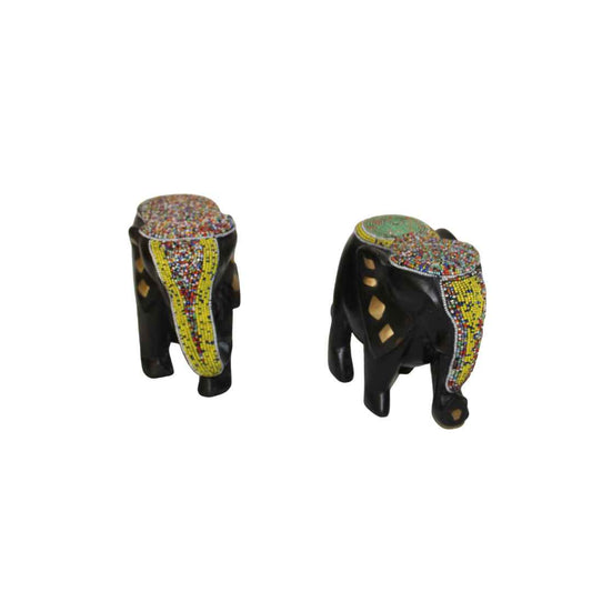 2pc Couple Beaded Wooden Elephant Figurines, African Decor, Wooden Figurines. Home Decor
