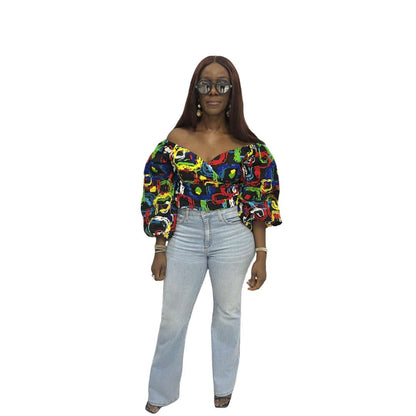 Multicolored Off the Shoulder Puff Sleeved Top, Ankara Crop Top