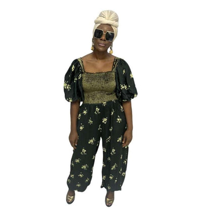 Green Smocked Jumpsuit