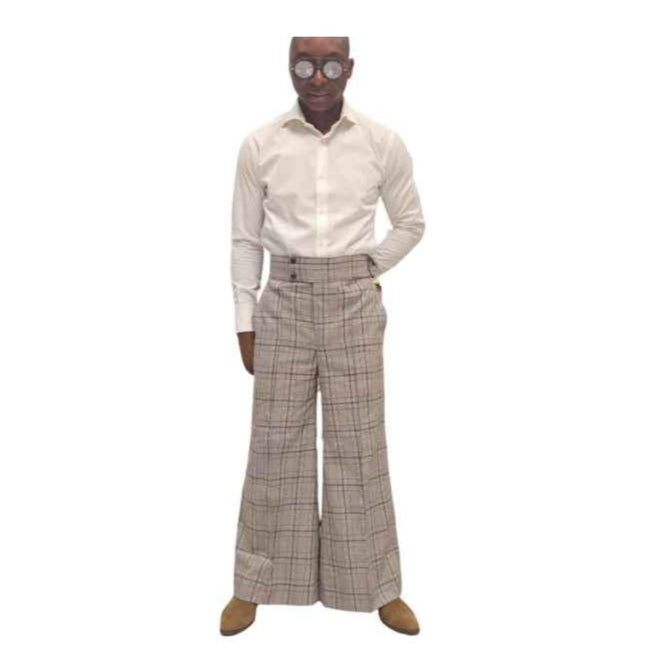 Brown Plaid Wide Leg Pants, Wide Leg Pants