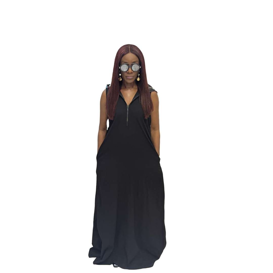 Black thin Chiffon Fit and Flared Maxi Dress