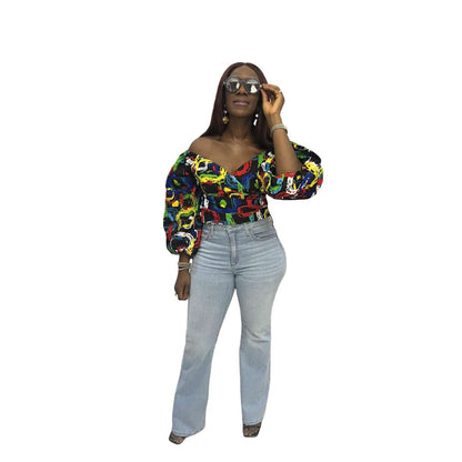 Multicolored Off the Shoulder Puff Sleeved Top, Ankara Crop Top