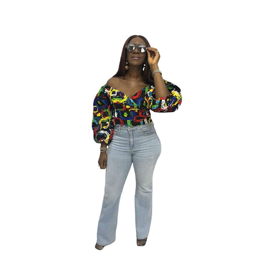 Multicolored Off the Shoulder Puff Sleeved Top, Ankara Crop Top