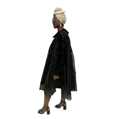Stoned Organza Flared Dress