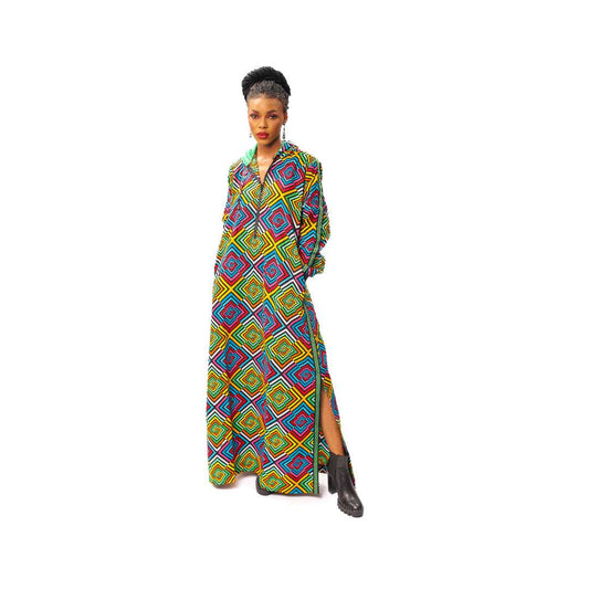 Multicoloured Ankara Long Dress with Hoodie, Ankara Bubu, African Print Kaftan, Ankara Kaftan