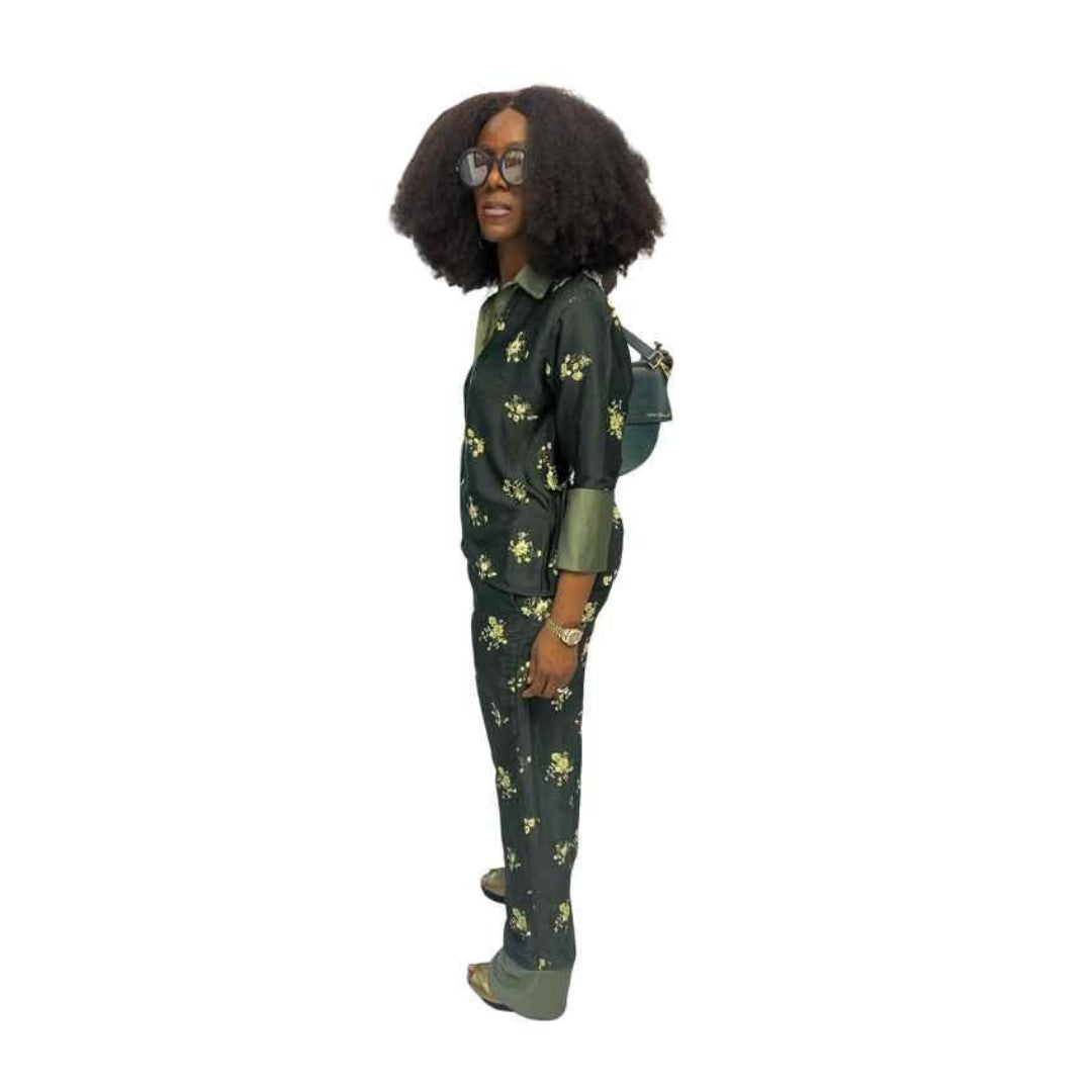 Green Long Sleeve Vintage Shirt with Matching Pants