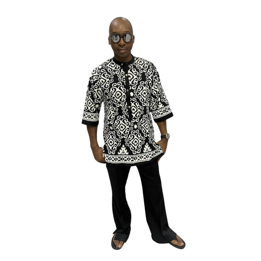 Black and White Ankara Cotton Shirt