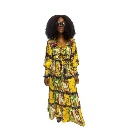 Yellow Chiffon Fit and Flared Maxi Dress