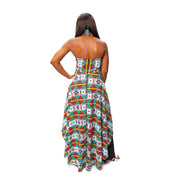 Ankara and Chiffon Mix Halter Neck Dress, African Print Halter Neck Dress, Ankara Maxi Dress