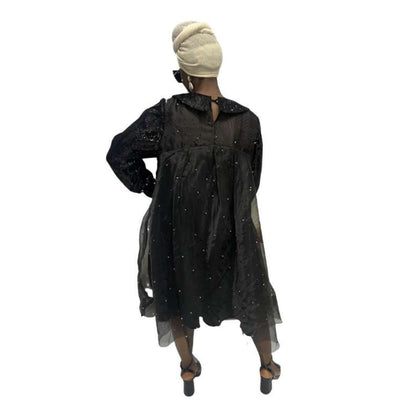 Stoned Organza Flared Dress